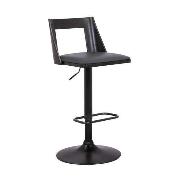 Armen Living Indoor Milan Adjustable Swivel Black Faux Leather and Black Wood Bar Stool with Black Base