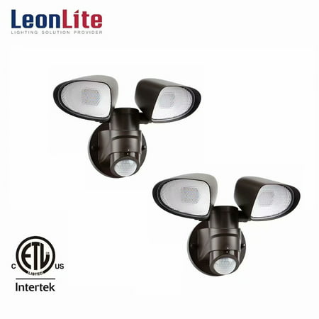 LEONLITE 2 Pack Dual-head LED Outdoor Security Light, 1400lm Motion Activated Flood Light, 16W Weatherproof Area Lighting for Yard, Porch, Garden, Garage, 3000K Warm White,