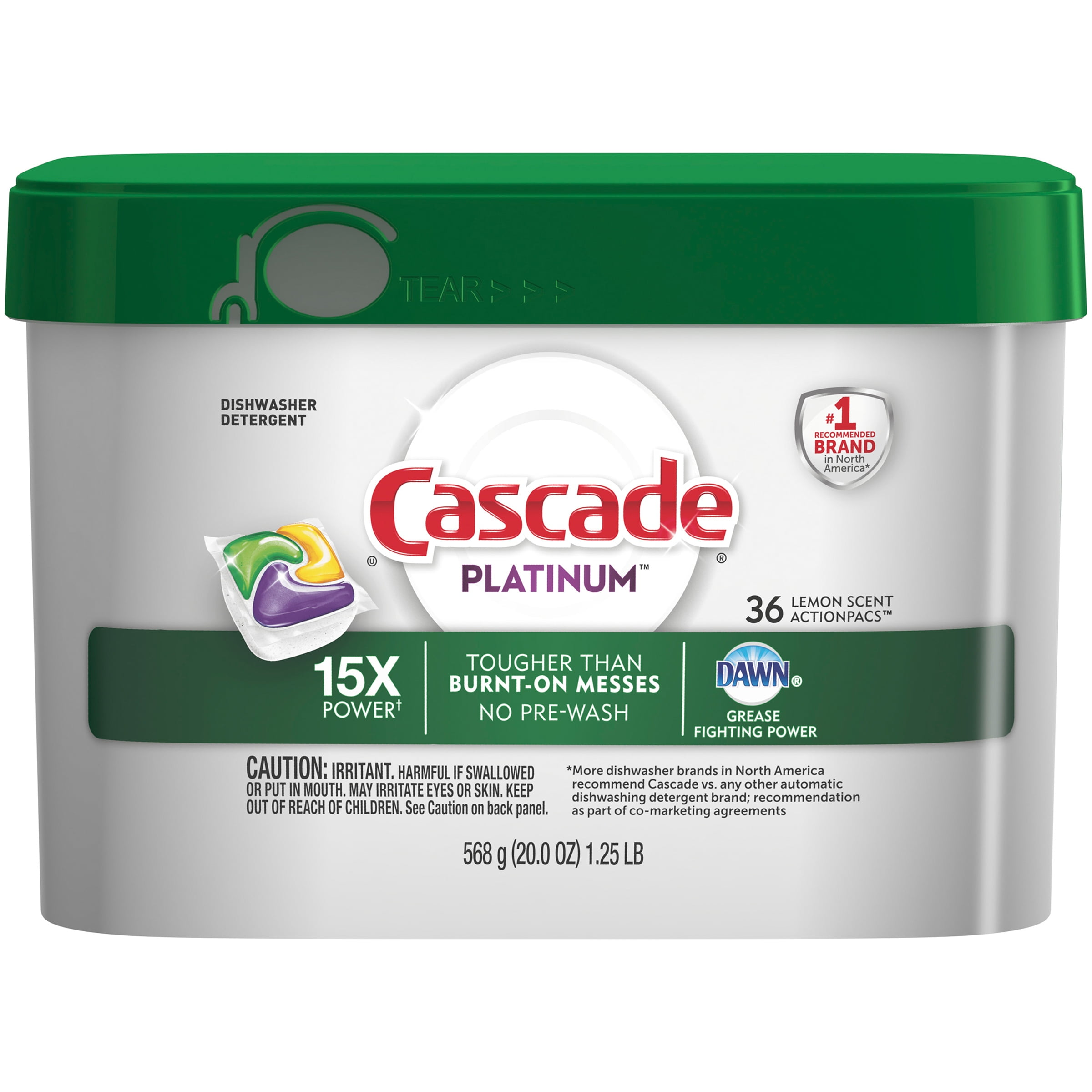 Cascade Pacs Dishwasher Detergents, Lemon Scent, 20 Ounce, 36 Count