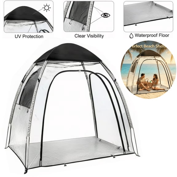 Clear Sports Tent for 1-2 Person, Waterproof Pop Up Bubble Tent Transparent Rain Shelter for Camping, Fishing & Sports Events (70.8"x51.1"x62.9")