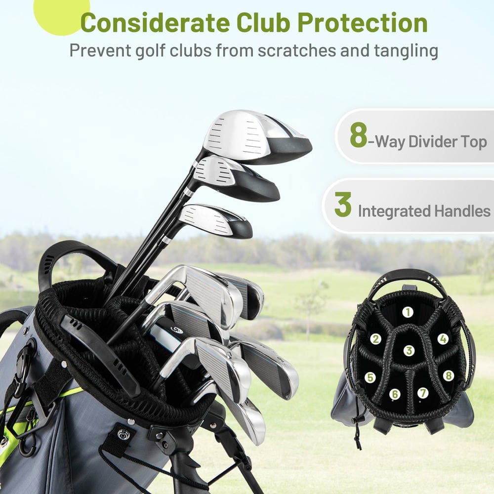 Resenkos Lightweight Golf Stand Bag with 8-Way Divider & 5 Pockets - Gray