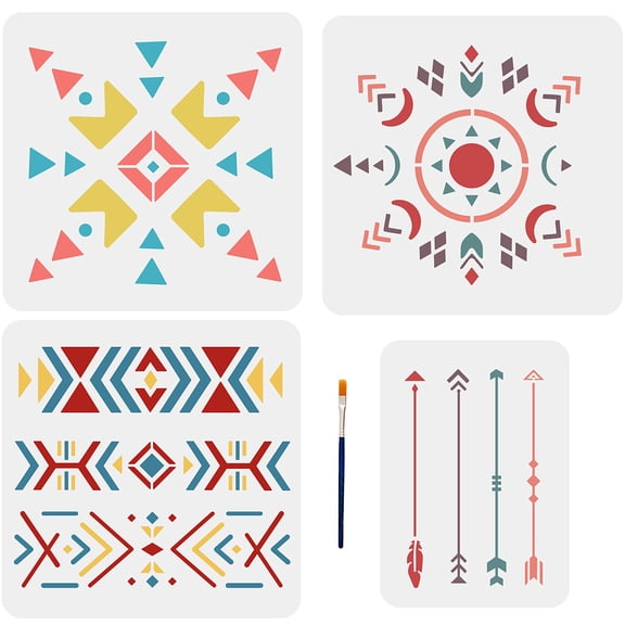 1bag 1 set Tile PET Hollow Out Drawing Painting Stencils for Scrapbook Photo Album with 1pc Art Paint Brushes Arrow 297~300x210~300mm 4pcs/set