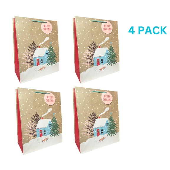 Inspirations From Hallmark Large Snowy Cabin Holiday Bags 4pk