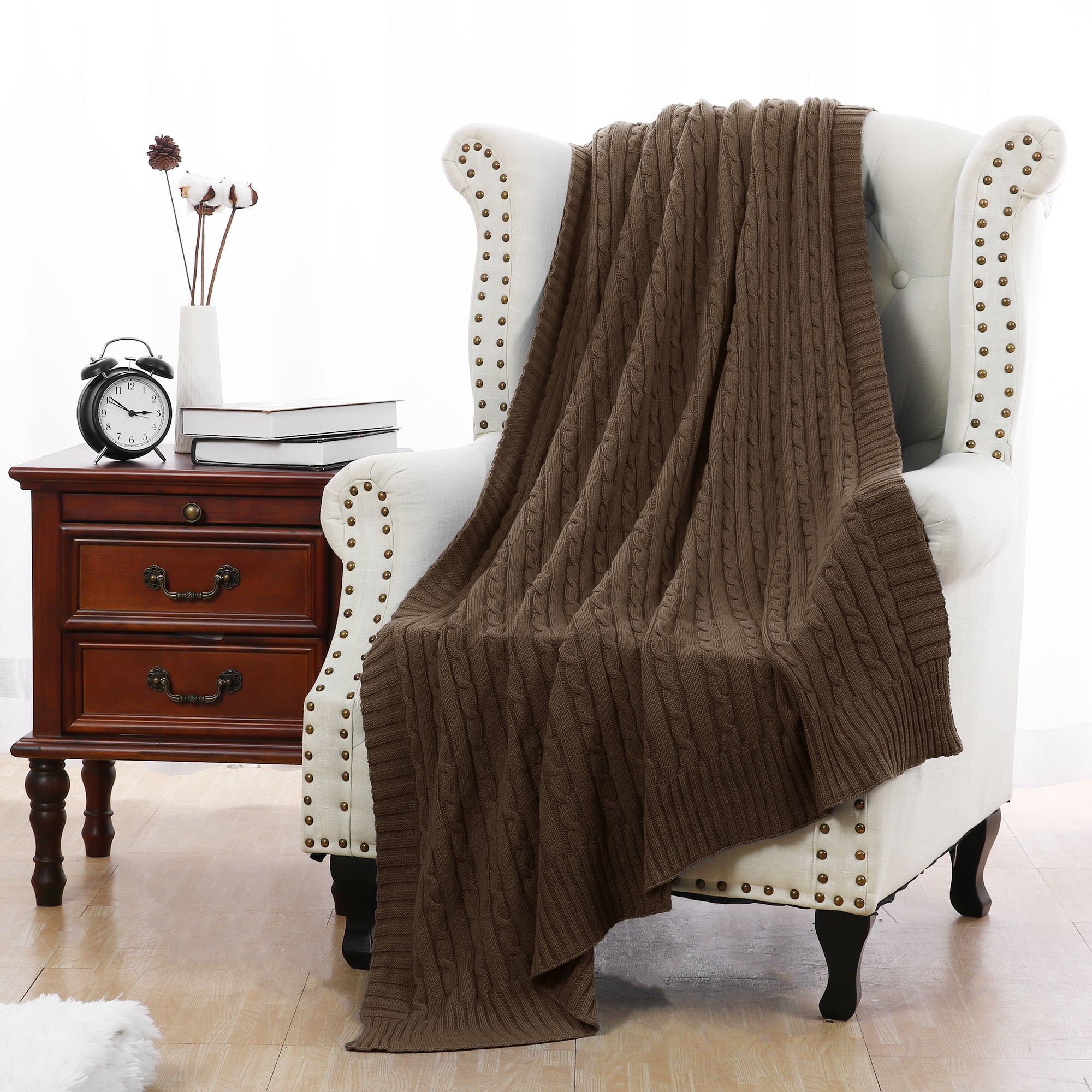 Cotton Knitted Throw Blanket Soft Warm Cable Knit Blanket