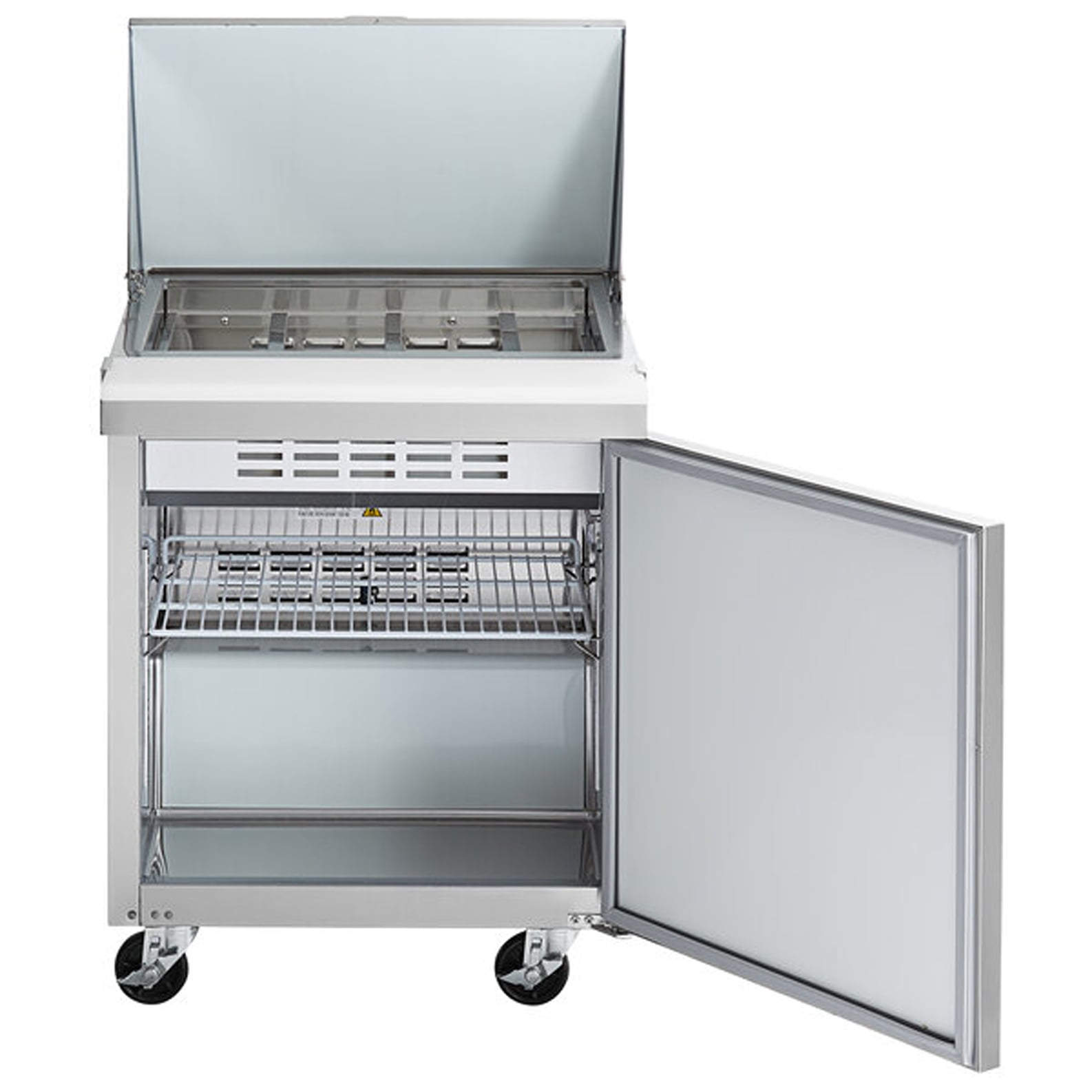 27" Commercial Stainless Steel Prep Refrigerator with Solid Lid – 6 Cu Ft, Commercial Sandwich & Salad Prep Table, R290, ETL & NSF