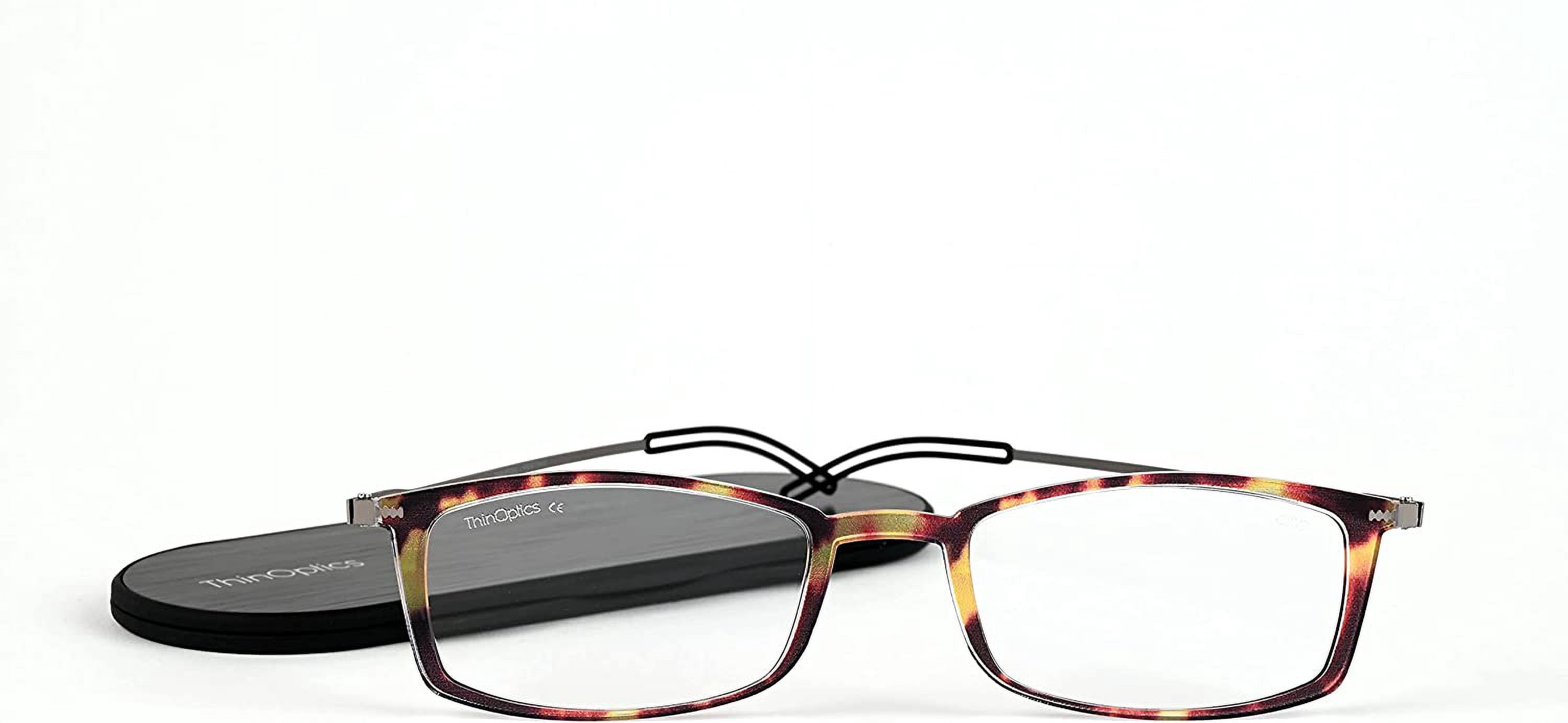 ThinOptics Milano Aluminum Case + Frontpage Brooklyn Rectangular Reading Glasses, Tortoise Frames / Silver Case, +2.50