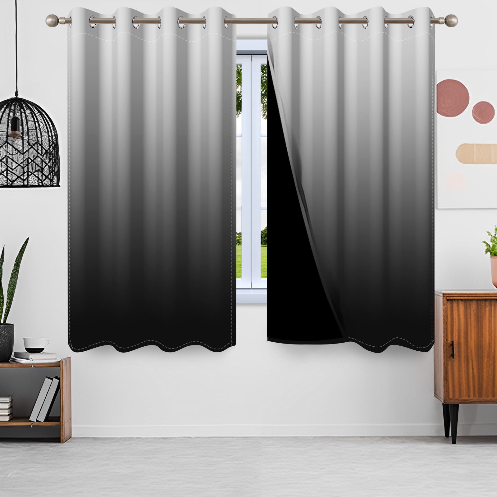 Nanqianyi Black Ombre Blackout Curtains with Grommet, Room Darkening Window Drapes for Living Room/Bedroom,2 Panels, 42x84 inches