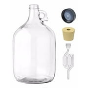 Home Brew Ohio One Gallon Glass Jug with Twin Bubble Airlock, Polyseal Lid, #6.5 Drilled Stopper