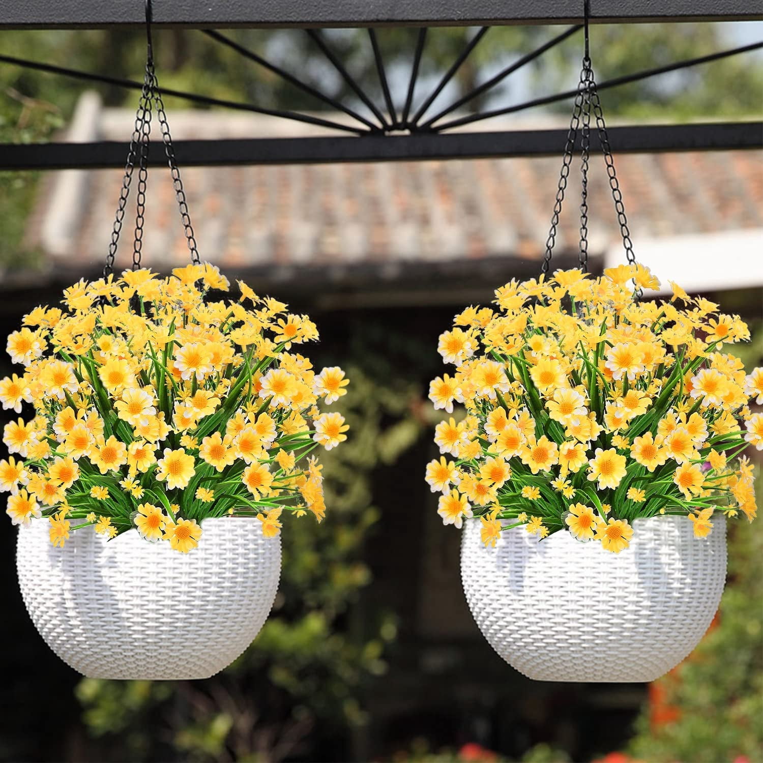 8 Bundles Daisy (376 Head) Artificial Flowers Outdoor Summer Decor UV Resistant Fake Flowers Faux Plastic Greenery Shrub Plant for Indoor Garden Home Porch Box Spring Décor(Yellow)