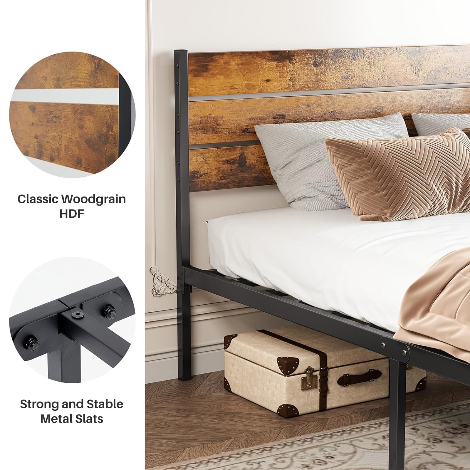 12.8 inch High Steel Bed Frame with Underbed Storage - No Box Spring Needed, Tool-Free Assembly, Queen