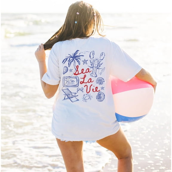 Unisex Sea La Vie Coastal Beach T-Shirt Cotton Graphic Tee-All Size S-5Xl