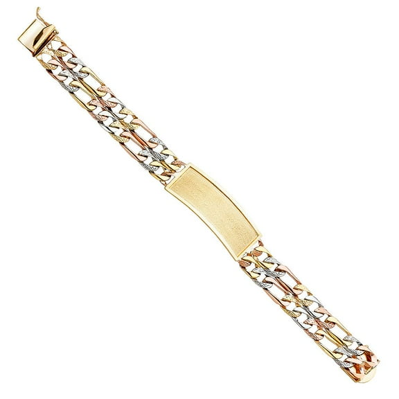 14K 3C 2L Nugget Figaro Link ID Bracelet - 8.5"