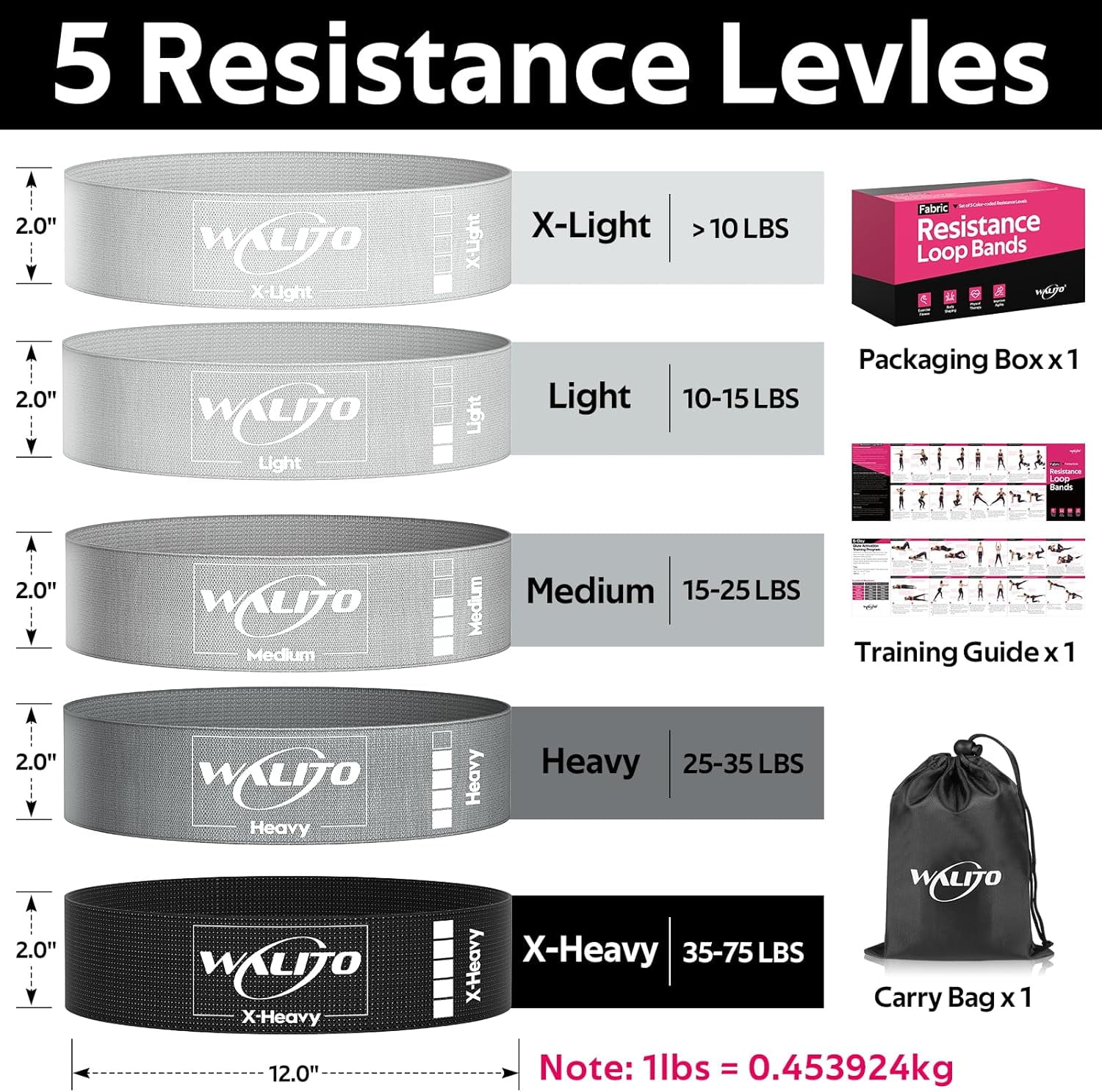JJEAN-Fabric Resistance Bands for Working Out - Booty Bands for Legs -Glutes Training for Women and Men - Exercise Bands for Squats, Yoga, Physical Therapy -Home Gym Fitness