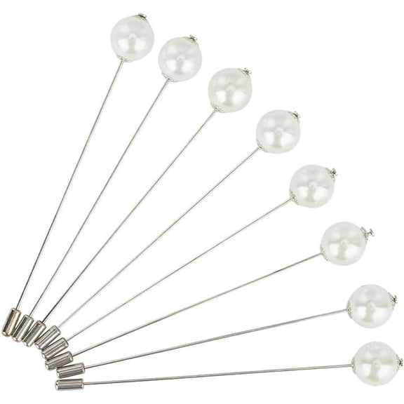 8 Pcs Hat Pins White Pearl Safety Pins Brooches Pin Wedding Bouquet Pin Stick for Tie and Scarf 4.92 Inches Long