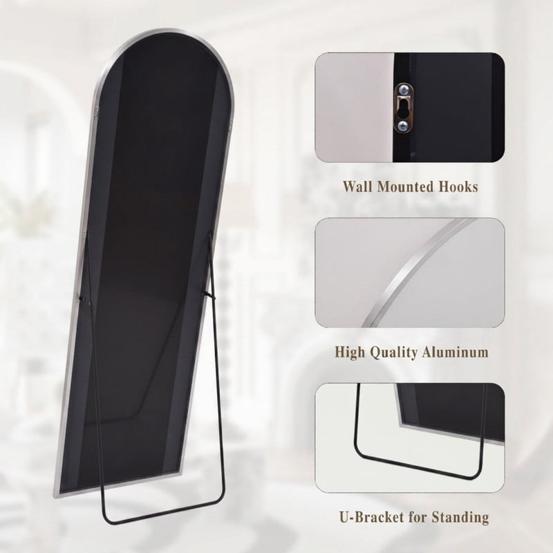 Mirrasia 64"x21.5" Arched Full Length Full Body Mirror Leaning Wall-Mounted Floor Mirror,Silver