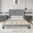 thumbnail image 6 of Dextrus Upholstered Wingback Platform Bed with Gray Velvet Headboard,No Box Spring Needed, Full, 6 of 9
