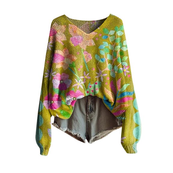 Bovemsi Sweaters for Women Cozy Knitted Pullover Sweater Fashion Long Sleeve V Neck Blouse Winter Warm Layer Top Daily Going Out Shirts Fall Sweaters