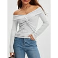 thumbnail image 2 of SUNSIOM Women's Spring Autumn Knit Tops Solid Color Long Sleeve Off Shoulder Front Knot Knitwear, 2 of 6