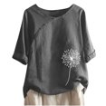 thumbnail image 1 of CEHVOM Femmes Manches 1/2 Décontracté Col Rond Imprimé Ample Tunique à Boutons Chemise Blouse Hauts Liquidation, 1 of 5