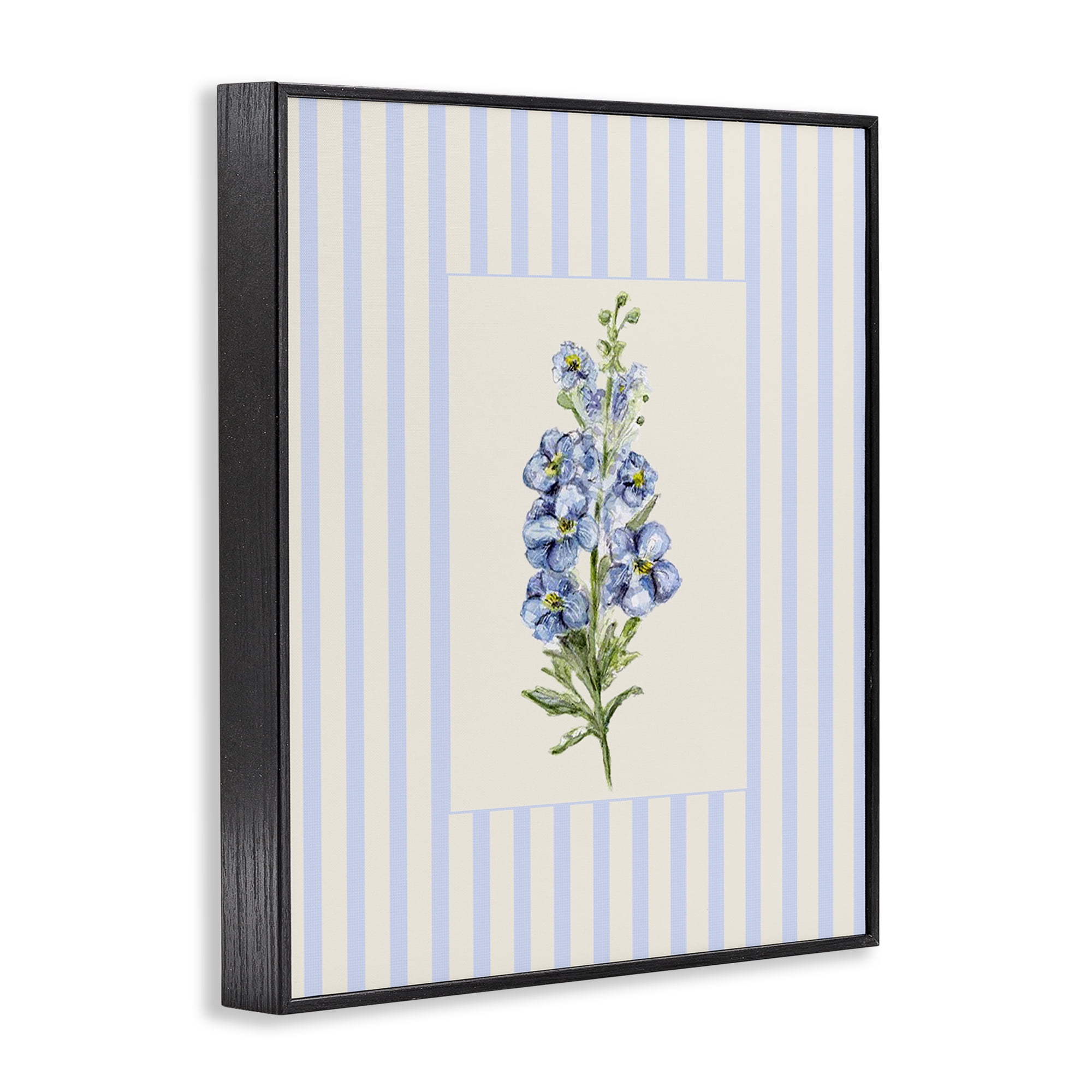 Blue Stripe Larkspur Black Framed Giclee Art, design by Lisa Wehmeyer