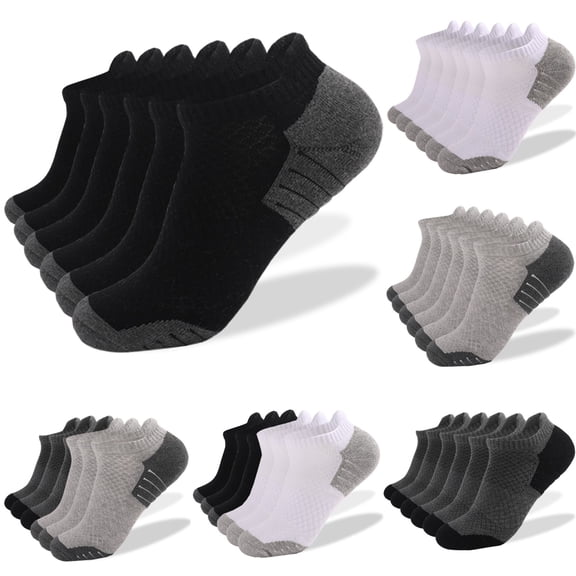 FCLoft 6 Pairs Men's Cotton Cushioned Socks - Athletic Performance Ankle Socks Moisture Wicking Breathable Low Cut Running Socks