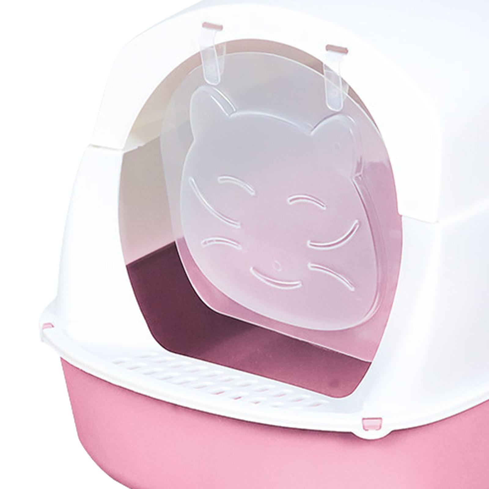 Hooded Cat with Lid Enclosed Cat Toilet Reusable Cat Litter Tray - Pink
