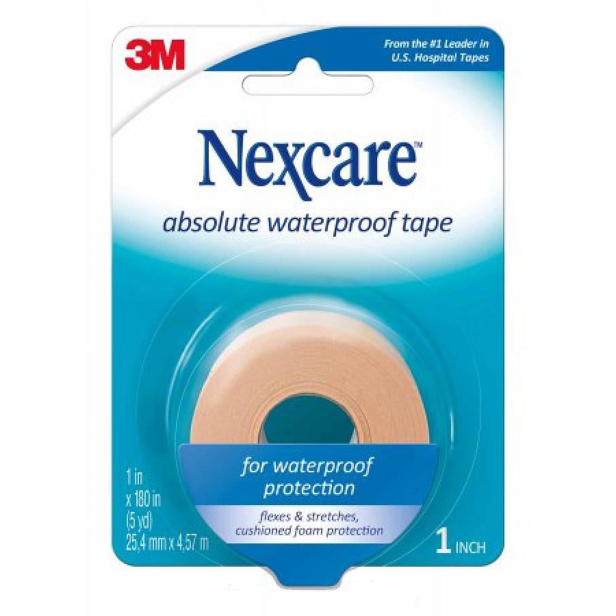 Nexcare Absolute Waterproof First Aid Tape, Waterproof, 1 Inch x 5 Yards, Tan, Non-sterile, 3 Count