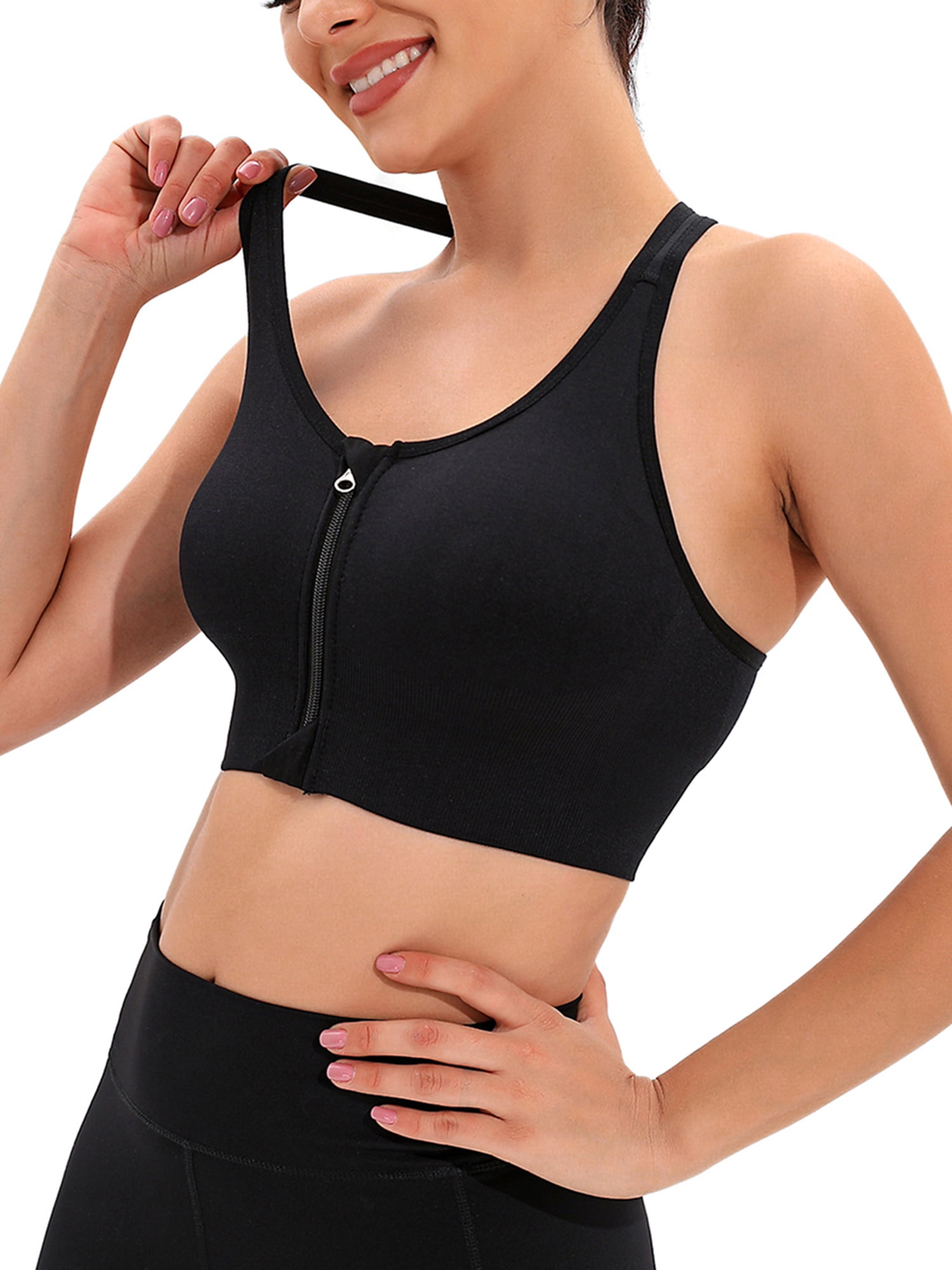 DODOING Sports Bra with Zipper in Front Posture Bra Wireless Supportive