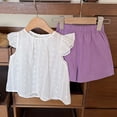 thumbnail image 3 of Cethrio Girls Cotton Outfit Sets, School Fashion 2 Piece Flutter Sleeve Kids Summer Clothing Sets Purple Size 6, 3 of 6