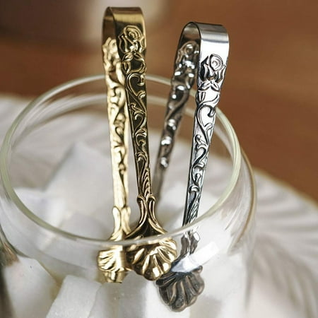 

4PCS Stainless Steel Ice Square Clips Sugar Tongs Foods BBQ Clips Ice Clamp Tool Bar Kitchen Serving Clips (Gold)