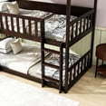 thumbnail image 5 of Twin Size Triple Rubber Wood Bunk Bed, with Ladders, Guardrails Detachable Bunk Bed, Twin over Twin over Twin,Espresso, 5 of 9