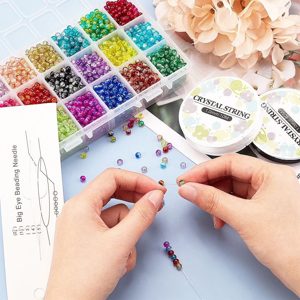 DIY Baking Painted Glass Beads Stretch Bracelet Making Kits include Steel Scissors Elastic Thread Stainless Steel Beading Needles