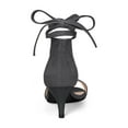 thumbnail image 2 of BLISSFUL STEP Women's Shoes Faux Suede Lace Up Open Toe Kitten Heel Cushioned Footbed Sandals  Grey 7, 2 of 7