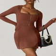 thumbnail image 3 of U Neck Long Sleeve Party Dress with Split Hem for Women, 3 of 7