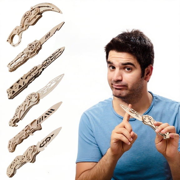 ABPWLY Toys Wooden Folding Karambit Butterfly Knife Model Premium Basswood Puzzle Toy Smooth Foldable Design Mortise Tenon Structure Logic Building DIY Assembly Kit Play Kitchen