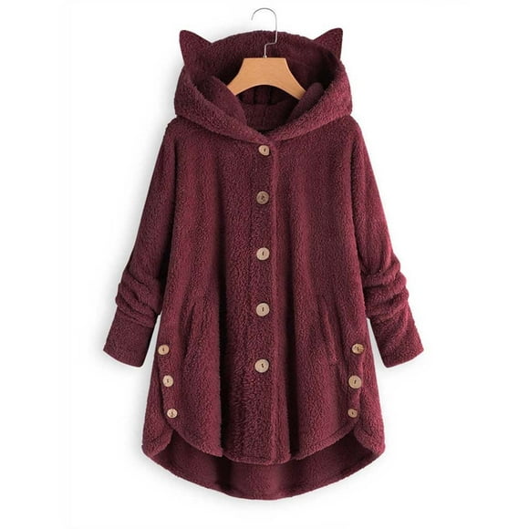 Meichang Loose Fit Fuzzy Coats for Women Casual Button Down Hoodies Jackets Cute Solid Color Long Sleeve Overcoats Winter Thicken Warm Jackets High Low Outerwear Jackets Fashion 2023