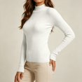 thumbnail image 4 of AherBiu Womens Ribble Knitted Tops Mock-Neck Long Sleeve Slim Fitted Stretch Fall Winter Basic Layer Shirt Pullover(XX-Large,White1), 4 of 8