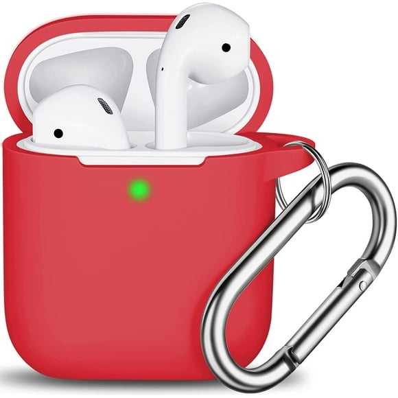 AirPods Case Cover , Soft Silicone Protective Cover with Keychain for Women Men Compatible with Apple AirPods 2nd 1st Generation Charging Case, Front LED Visible-Red