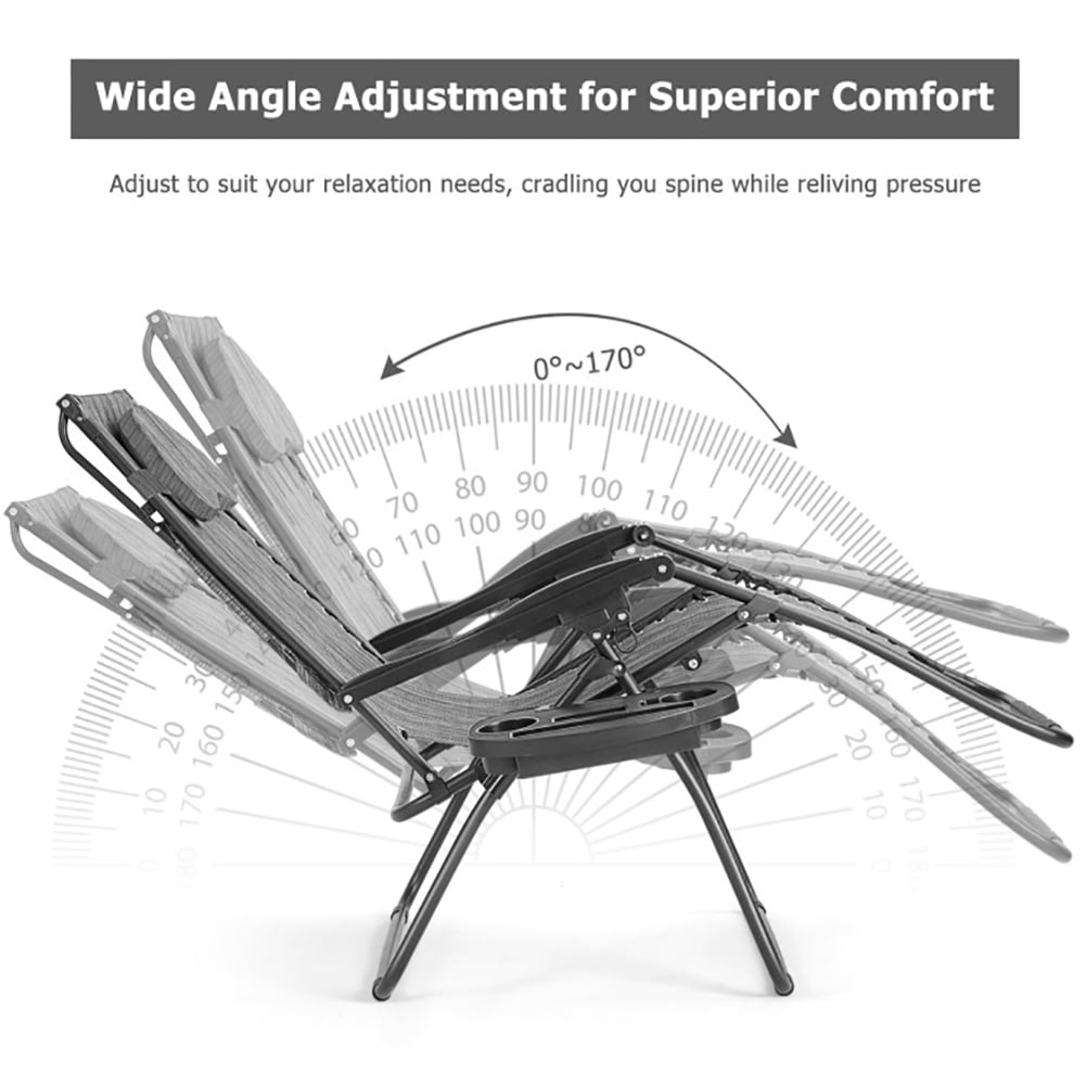 Aimee Lii Folding Recliner Lounge Chair with Shade Canopy Cup Holder, Outdoor Patio Furniture, Gray