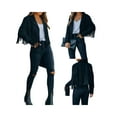 thumbnail image 6 of Qiylii Women Pu Leather Tassel Jacket Solid Color Long Sleeve Open Front Coat, 6 of 7