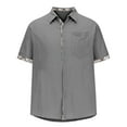 thumbnail image 5 of Huresd Men's Wrinkle Free Untucked Cuban Shirt Color Block Button Down Shirts Short Sleeve Shirt Gray XL, 5 of 5