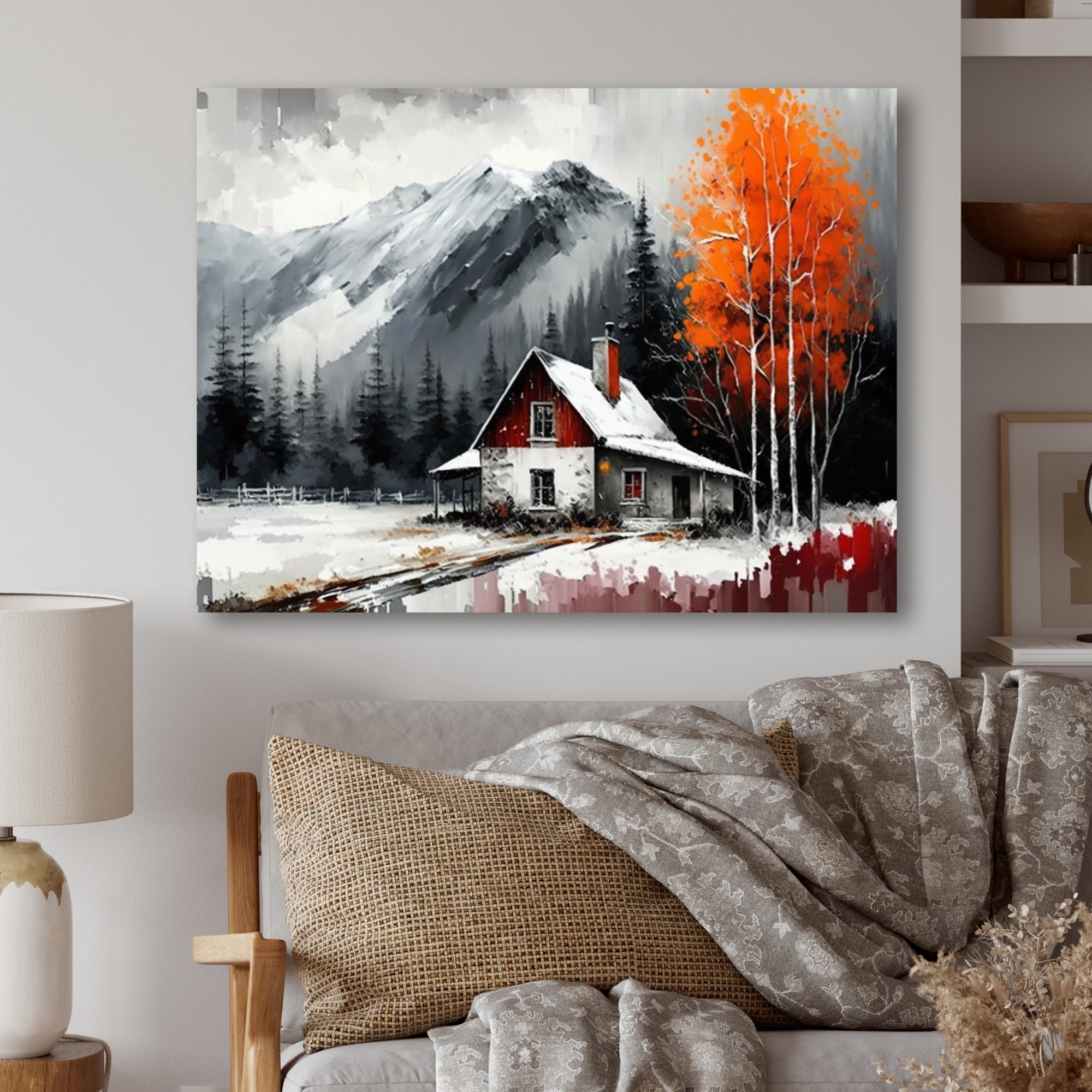 Designart Cabin In The Woods In Winter VI Canvas Wall Art
