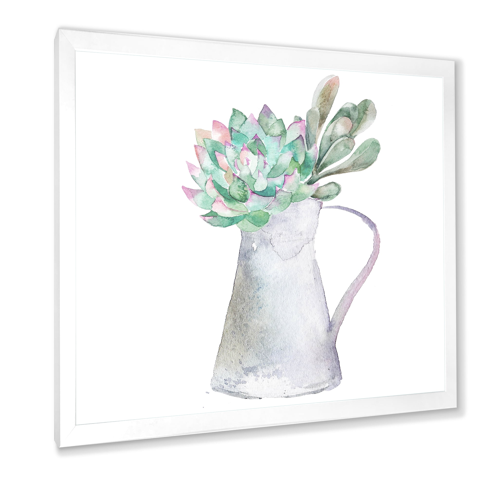 Designart 'Succulent Home Plant In Jug' Traditional Framed Art Print