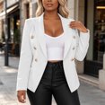 thumbnail image 3 of IUYRTFE Women Lapel Collar Double Breasted Blazer Slim Fit Casual Suit Jacket for Office Daily Wear, 3 of 4