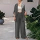 thumbnail image 5 of Camisa Conjuntos de pantalones de pierna ancha Camisa de solapa de lino de algodón de manga larga Pantalones Moda Sólido Kuymtek Gris T XL para Mujer, 5 of 6