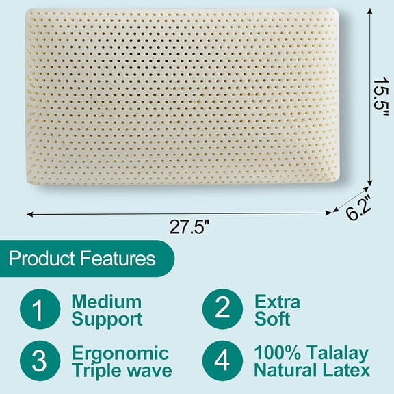 Natural Talalay Latex Pillow - Luxury  Soft Bed Pillow for Side Back Stomach Sleepers with Removable Breathable Cotton Cover