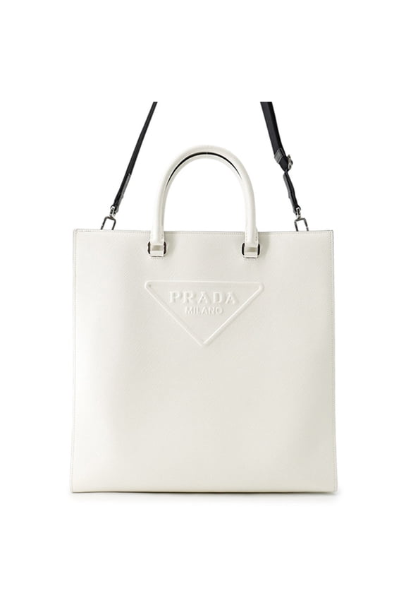 Pre-Owned Prada Triangle Embossed Saffiano Tote Bag 2VG084 PRADA 2-way Shoulder White Handbag