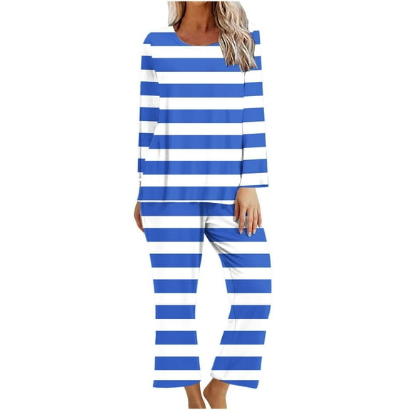 Vibrex 2 Piece Sets For Women Fall Fashion Striped Dress Lounge Travel Outfits Winter Clothing Striped Color Block Crewneck Sweatshirts & Llounge Pants for Women Loose Fit Loungewear Sets