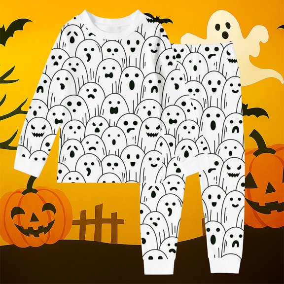 Toddler Boys Clothes 2-Piece Halloween Sleepwear Set Long Sleeve with Diy Print Tops and Pants Outfits Set Size 2Y ,White