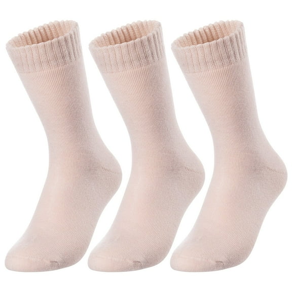 3 Pairs Children's Wool Socks for Boys & Girls. Comfy, Durable, Stretchable, Sweat Resistant Colored Crew Socks LK0601 Size 6Y-8Y Beige